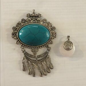 Turquoise and Silver Pendant Set